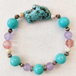 Handmade genuine Turquoise, chalcedony, howlite and cherry quartz bracelet